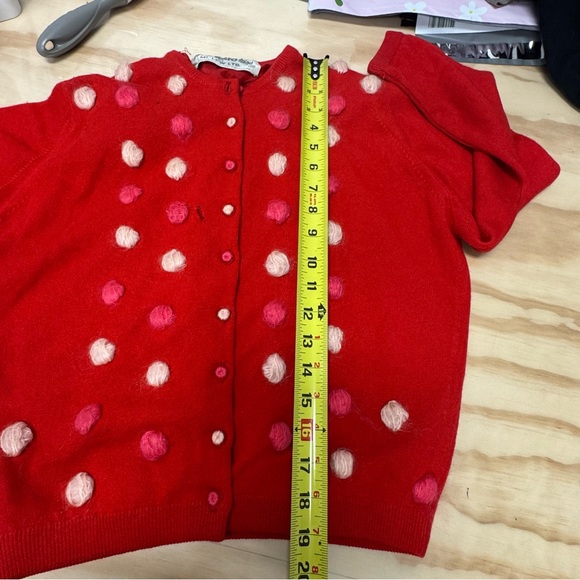 Vintage Mia Kato Design Cashmere Red Pom-Pom Cardigan Sweater Small - Picture 13 of 15